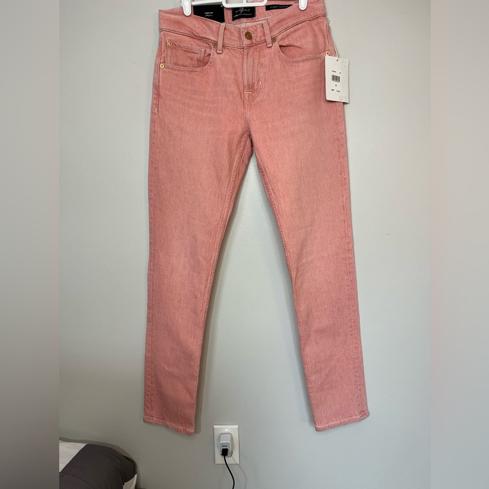 NWT 7 for all Mankind Men’s Slimmy Tapered Jeans in Acid Wash Salmon Size 29
